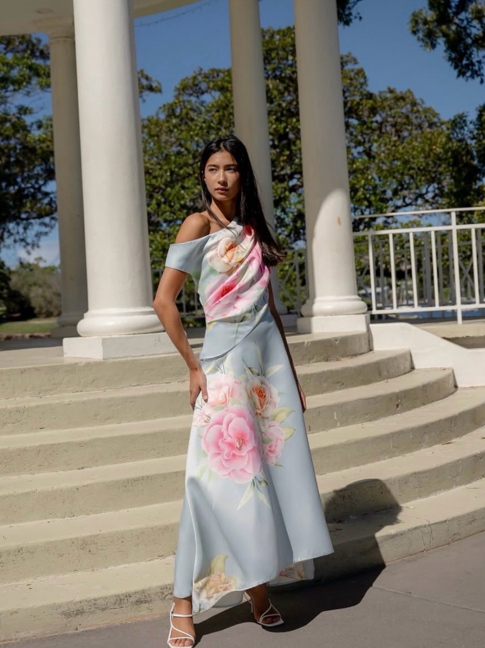 ELLIATT Harper Asymmetrical Gown in Baby Blue Floral Size S  NWT